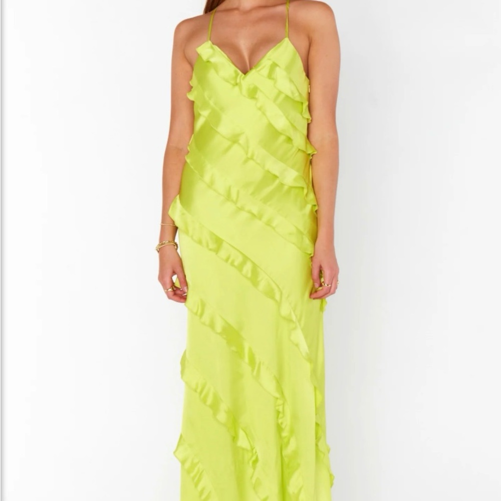 Elegant Lime Green Ruffle Dress